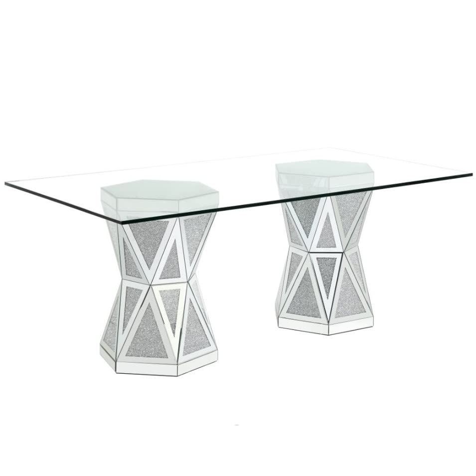 Acme Furniture DN00722 Dining Table - Mirrored & Faux Diamonds, Noralie (1Set/3Ctn)