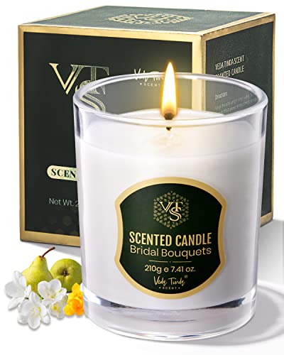 Veda Tinda Scent Freesia Scented Candles for Home, Natural Beeswax Candles 7.4oz, Luxury Fragrance Glass Jar Candle Housewarming Gift for Women, Over 55 Hours of Burn Time