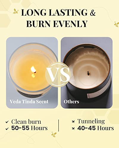 Veda Tinda Scent Freesia Scented Candles for Home, Natural Beeswax Candles 7.4oz, Luxury Fragrance Glass Jar Candle Housewarming Gift for Women, Over 55 Hours of Burn Time