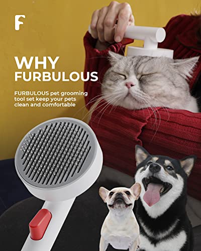 FURBULOUS cat Grooming Slicker Brush for Kitten Rabbit Massage Removes Mats, Tangles and Loose Fur. Cat Brush for Long or Short Haired Cats, Cat Brushes for Indoor Cats