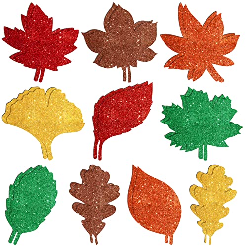 120 Pcs Glitter Paper Leaf Cutouts Fall Bulletin Board Cut Outs Fall Paper Leaf Cutouts Fall Cardboard Cutouts for Autumn Bulletin Board Classroom Thanksgiving Decor (Leaf)