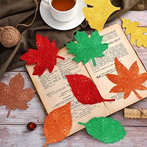 120 Pcs Glitter Paper Leaf Cutouts Fall Bulletin Board Cut Outs Fall Paper Leaf Cutouts Fall Cardboard Cutouts for Autumn Bulletin Board Classroom Thanksgiving Decor (Leaf)