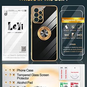 LeYi for Galaxy A53 5G Phone Case: with Tempered Glass Screen Protector [2 Pack] 360° Rotatable Ring Holder Magnetic Kickstand, Plating Rose Gold Edge Protective Case, Black