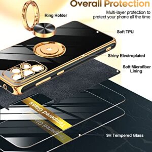 LeYi for Galaxy A53 5G Phone Case: with Tempered Glass Screen Protector [2 Pack] 360° Rotatable Ring Holder Magnetic Kickstand, Plating Rose Gold Edge Protective Case, Black