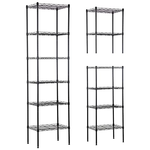 6 Tier Shelving Unit Narrow Shelf Storage Shelves Tall Skinny Shelf for Small Spaces Bathroom Racks and Shelves Corner Storage Rack for Kitchen Laundry Pantry Closet 16.7" l×11.8" w × 63.6" h, Black