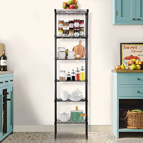 6 Tier Shelving Unit Narrow Shelf Storage Shelves Tall Skinny Shelf for Small Spaces Bathroom Racks and Shelves Corner Storage Rack for Kitchen Laundry Pantry Closet 16.7" l×11.8" w × 63.6" h, Black