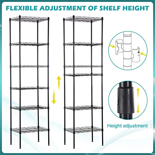 6 Tier Shelving Unit Narrow Shelf Storage Shelves Tall Skinny Shelf for Small Spaces Bathroom Racks and Shelves Corner Storage Rack for Kitchen Laundry Pantry Closet 16.7" l×11.8" w × 63.6" h, Black