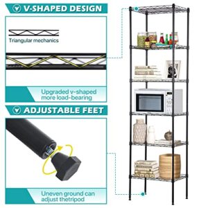 6 Tier Shelving Unit Narrow Shelf Storage Shelves Tall Skinny Shelf for Small Spaces Bathroom Racks and Shelves Corner Storage Rack for Kitchen Laundry Pantry Closet 16.7" l×11.8" w × 63.6" h, Black