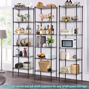 6 Tier Shelving Unit Narrow Shelf Storage Shelves Tall Skinny Shelf for Small Spaces Bathroom Racks and Shelves Corner Storage Rack for Kitchen Laundry Pantry Closet 16.7" l×11.8" w × 63.6" h, Black