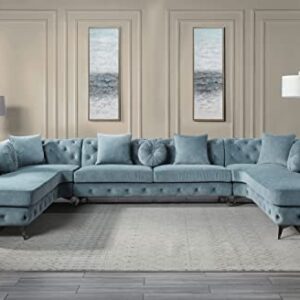 Acme Atronia Fabric Upholstered Tufted Sectional with 7 Pillows Deep Green