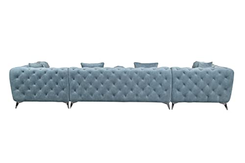 Acme Atronia Fabric Upholstered Tufted Sectional with 7 Pillows Deep Green