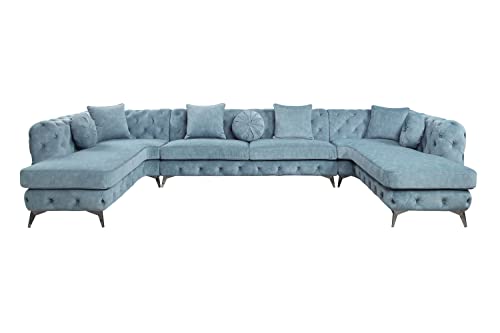 Acme Atronia Fabric Upholstered Tufted Sectional with 7 Pillows Deep Green