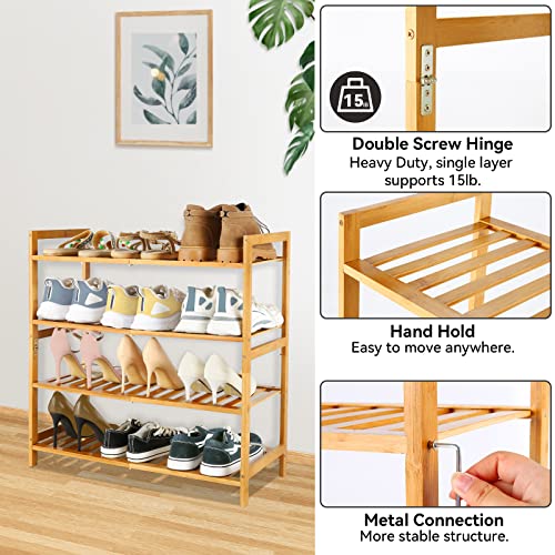 AKEYDIY Bamboo Shoe Rack 4-Tier Natural Premium Stackable Shoe Shelf Storage Organizer for Entryway Hallway Closet Living Room Organizer Multi-Function Shoe Racks,27 x 11 x 27 inch(Natural Bamboo)