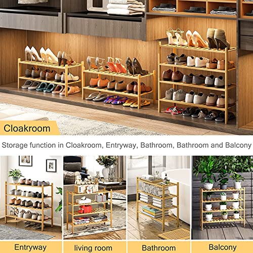 AKEYDIY Bamboo Shoe Rack 4-Tier Natural Premium Stackable Shoe Shelf Storage Organizer for Entryway Hallway Closet Living Room Organizer Multi-Function Shoe Racks,27 x 11 x 27 inch(Natural Bamboo)