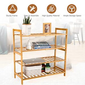 AKEYDIY Bamboo Shoe Rack 4-Tier Natural Premium Stackable Shoe Shelf Storage Organizer for Entryway Hallway Closet Living Room Organizer Multi-Function Shoe Racks,27 x 11 x 27 inch(Natural Bamboo)