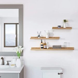 BEUGAWHOO Long Floating Shelf Natural Oak Wood Picture Ledge Shelf Wood Wall Shelf for Bedroom, Living Room, Bathroom,Kitchen, Office