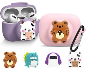 airpods pro case with airtag, [2 in 1] silicone protective cover for apple airpod pro 2 and airtag cute diy soft holder with keychain (pink, purple)