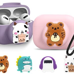 AirPods Pro Case with AirTag, [2 in 1] Silicone Protective Cover for Apple AirPod Pro 2 and AirTag Cute DIY Soft Holder with Keychain (Pink, Purple)