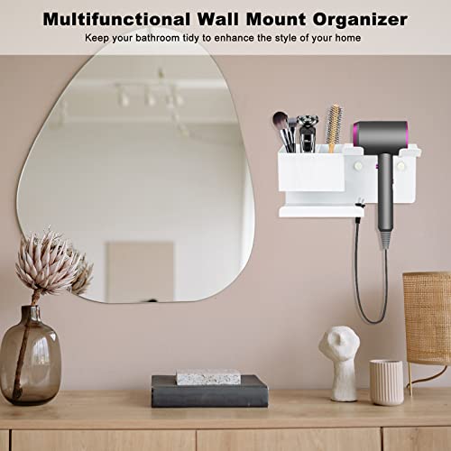 Blow Dryer Holder, SHAIDOJIO Hair Tool Organizer Wall Mounted, Aluminum Alloy Hair Dryer Holder, Muti-Function Hair Dryer Stand with Plug Hook (Black)