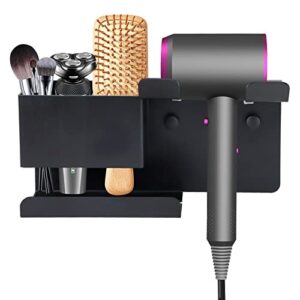blow dryer holder, shaidojio hair tool organizer wall mounted, aluminum alloy hair dryer holder, muti-function hair dryer stand with plug hook (black)