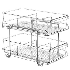 shopwithgreen 2 tier clear organizers and storage with dividers, pull out under sink organizer, multi-purpose drawer basket, kitchen bathroom countertop vanity, medicine cabinet office storage bins