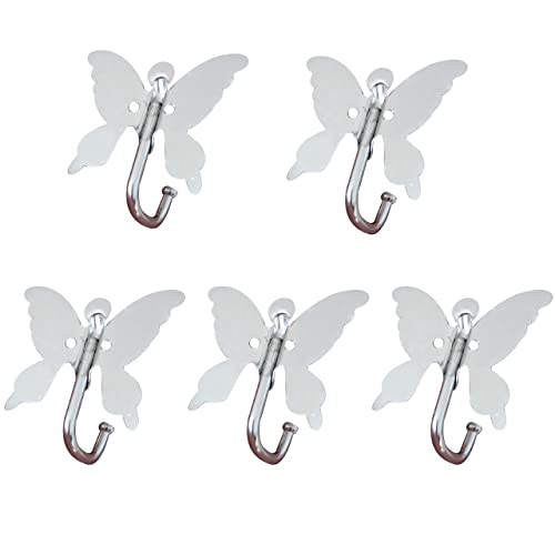 AOLZUNK 5 Set Butterfly Shape Single Hook, Clothes Hooks, Cap Hooks, Key Hooks, Hanger Hooks for Robe Towel Coat Hooks in Bathroom Kitchen Sticky Hooks