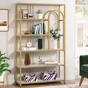 tribesigns gold bookshelf, 6 shelf etagere bookcase, 71 inch tall modern bookshelves display shelf storage organizer for living room home office, gold and white
