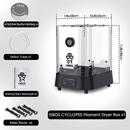 【EIBOS Official】3D Printer Filament Dryer Cyclopes, 3D Printer Filament Dry Box with Fan, Adjustable Temp & Humidity Sensor, Compatible with PLA Nylon TPU PETG 1.75mm 2.85mm 3.00mm, Storage Box