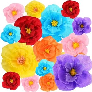 18 pieces mexican paper flowers colorful fiesta paper flowers carnival crepe paper flowers mexican party decorations supplies for cinco de mayo party taco party 12,10,8 inch