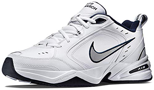 Nike Men's Air Monarch IV Walking Shoes, White/Metallic Silver/Navy, Size 12