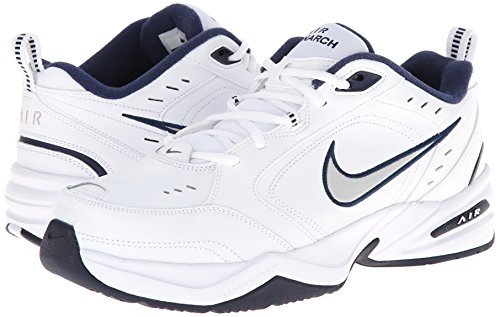 Nike Men's Air Monarch IV Walking Shoes, White/Metallic Silver/Navy, Size 12