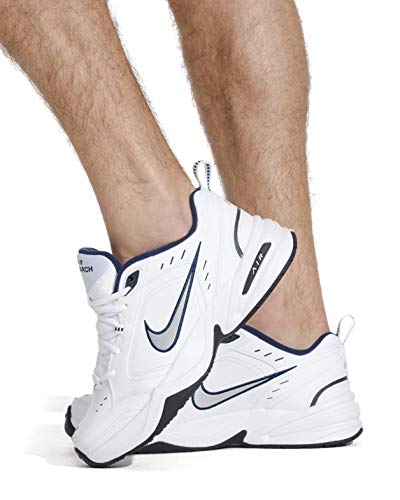 Nike Men's Air Monarch IV Walking Shoes, White/Metallic Silver/Navy, Size 12