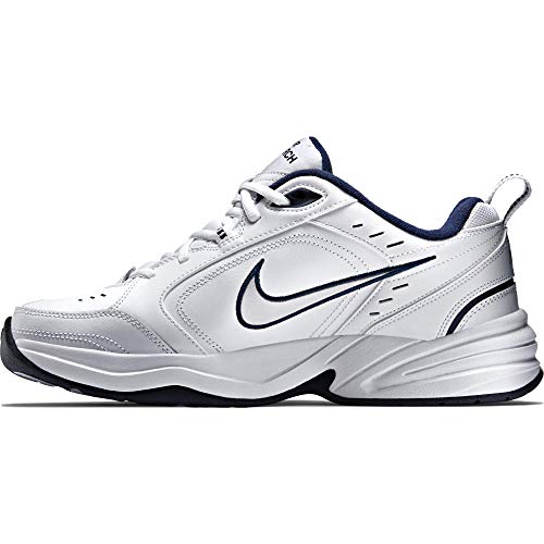 Nike Men's Air Monarch IV Walking Shoes, White/Metallic Silver/Navy, Size 12