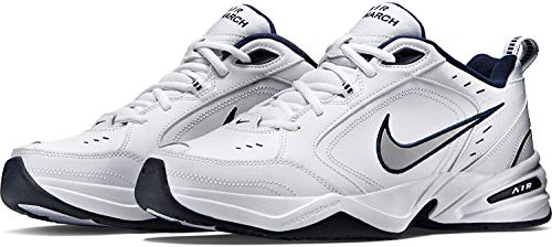 Nike Men's Air Monarch IV Walking Shoes, White/Metallic Silver/Navy, Size 12