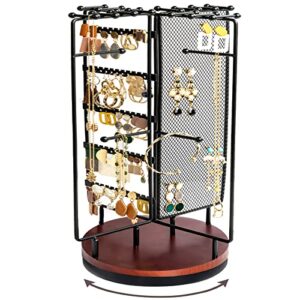 procase jewelry holder organizer earring stand with 28 necklace hooks, 360 rotating necklace holder earrings storage rack jewelry tower bracelet holder, holds more than 100 pairs earrings -black