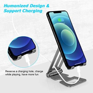 VECUU Universal Phone Stand Dual Folding, Aluminum Desktop Stand with Adjustable View Angle, Foldable Phone Holder Cradle Dock, Smartphone Stand Compatible with All Phones, Nintendo Switch (Grey)