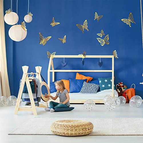 3D Butterfly Wall Decor 96 Pcs 5 Styles 3 Sizes, Tinabless Gold Butterfly Decorations Butterfly Birthday Decorations Butterfly Party Decorations Cake Decorations, Gold Room Decor for Kids Nursery Classroom Wedding Decor (Gold)