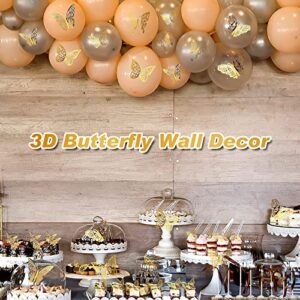 3D Butterfly Wall Decor 96 Pcs 5 Styles 3 Sizes, Tinabless Gold Butterfly Decorations Butterfly Birthday Decorations Butterfly Party Decorations Cake Decorations, Gold Room Decor for Kids Nursery Classroom Wedding Decor (Gold)