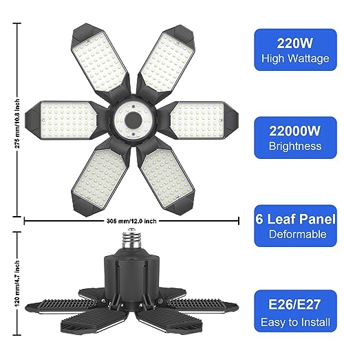 Led Garage Lights 8 Pack 220W Garage Light Ceiling Led Deformable LED Shop Lights for Workshop Led Lights for Garage E26 E27 Screw in Garage Light