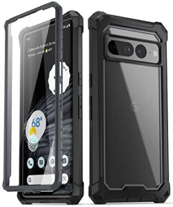 poetic guardian series case [20ft mil-grade drop tested] designed for google pixel 7 pro 5g, built-in screen protector work with fingerprint id, full body hybrid shockproof rugged case, black/clear