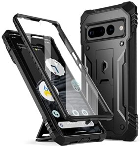 poetic revolution series case for google pixel 7 pro 5g, built-in screen protector work with fingerprint id, full body rugged shockproof protective cover case with kickstand, black