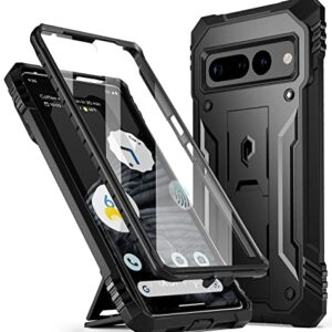 Poetic Revolution Series Case for Google Pixel 7 Pro 5G, Built-in Screen Protector Work with Fingerprint ID, Full Body Rugged Shockproof Protective Cover Case with Kickstand, Black