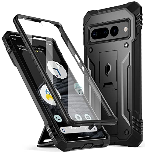 Poetic Revolution Series Case for Google Pixel 7 Pro 5G, Built-in Screen Protector Work with Fingerprint ID, Full Body Rugged Shockproof Protective Cover Case with Kickstand, Black