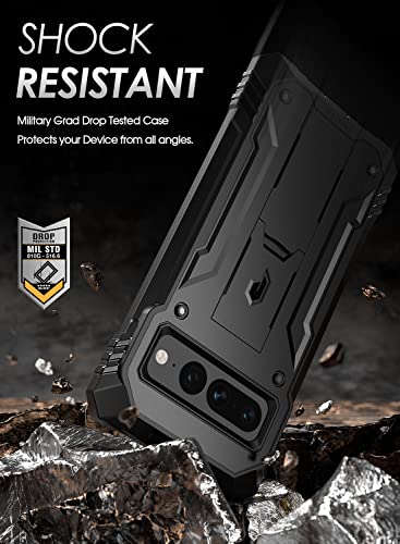 Poetic Revolution Series Case for Google Pixel 7 Pro 5G, Built-in Screen Protector Work with Fingerprint ID, Full Body Rugged Shockproof Protective Cover Case with Kickstand, Black