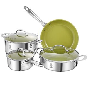 roydx pots and pans set 9 piece nonstick, kitchen ceramic coating cookware set with lids non stick frying pans & saucepans stay-cool stainless steel handles, for induction/electric gas cooktops