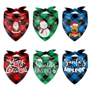 AnyDesign 6 Pack Christmas Dog Bandanas Red Green Blue Plaid Bibs Santa Snowman Reindeer Dog Scarf Washable Pet Neckerchief for Christmas Winter Dogs Cats Pets Decoration Xmas Party Supplies