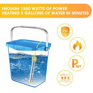 Portals Hardware Immersion Water Heater for Boiling Bath Water,Portable Electric 304 Stainless with Guard Cover -LCD Thermometer MotorhomeTub,Boiling 5 Gallon Bucket of in Minutes (Yellow)