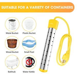 Portals Hardware Immersion Water Heater for Boiling Bath Water,Portable Electric 304 Stainless with Guard Cover -LCD Thermometer MotorhomeTub,Boiling 5 Gallon Bucket of in Minutes (Yellow)