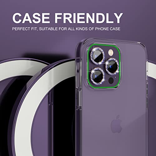 Choiche [3+1] for iPhone 14 Pro/iPhone 14 Pro Max Camera Lens Protector Bling, 9H Tempered Glass Camera Cover Screen Protector Metal Ring Decoration Accessories (Glitter-Purple)