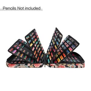 MEGREZ Portable Colored Pencil Case with Zipper, 160 Slots Large Capacity Pencil Bag Max Hold 480 PCS Pencils, Water Color Pencil Bag for Storing Sketch Pencils, Gel Pen Markers, Black Flowers